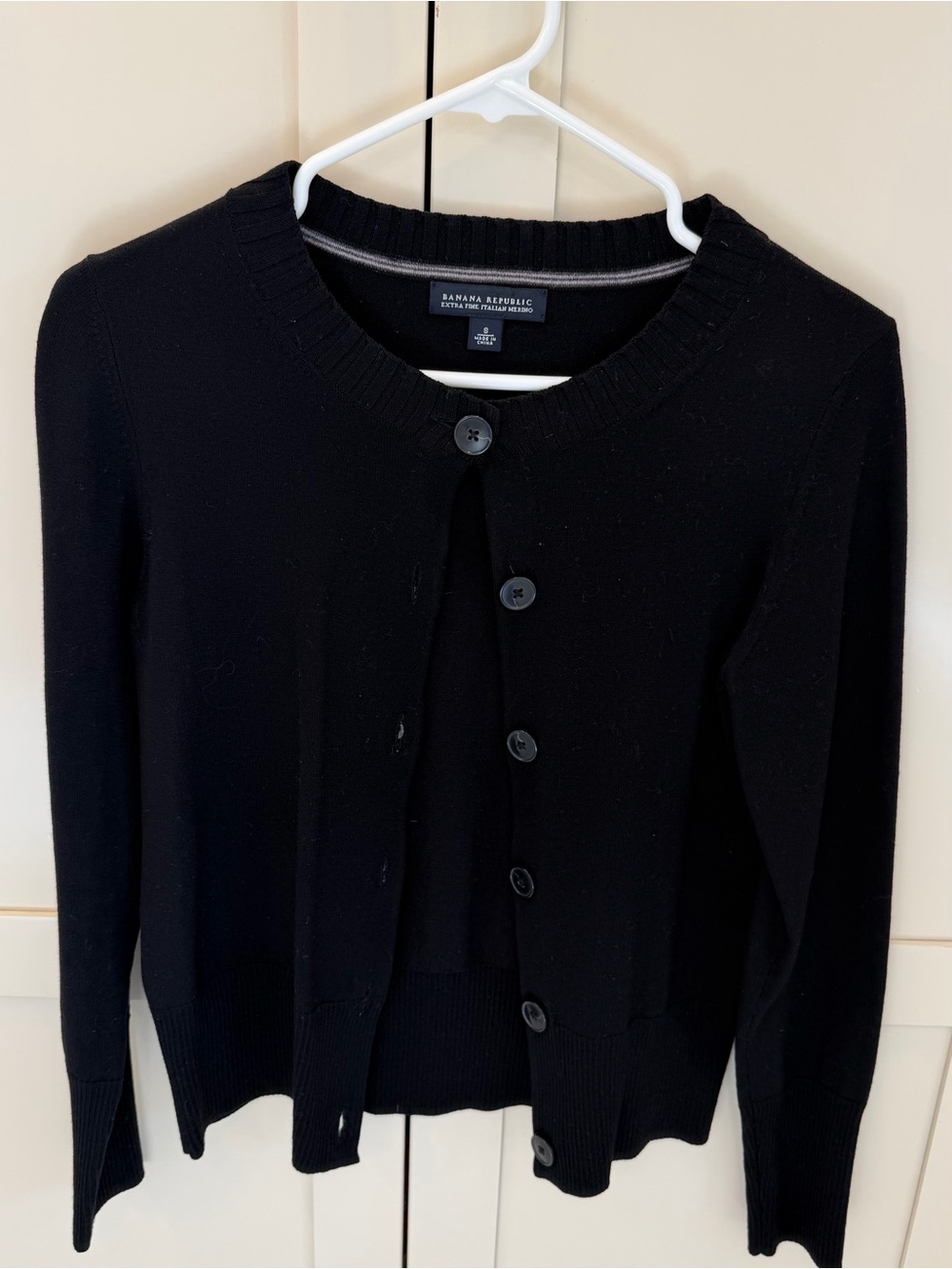 Banana Republic Black Crewneck Button Cardigan (merino wool)